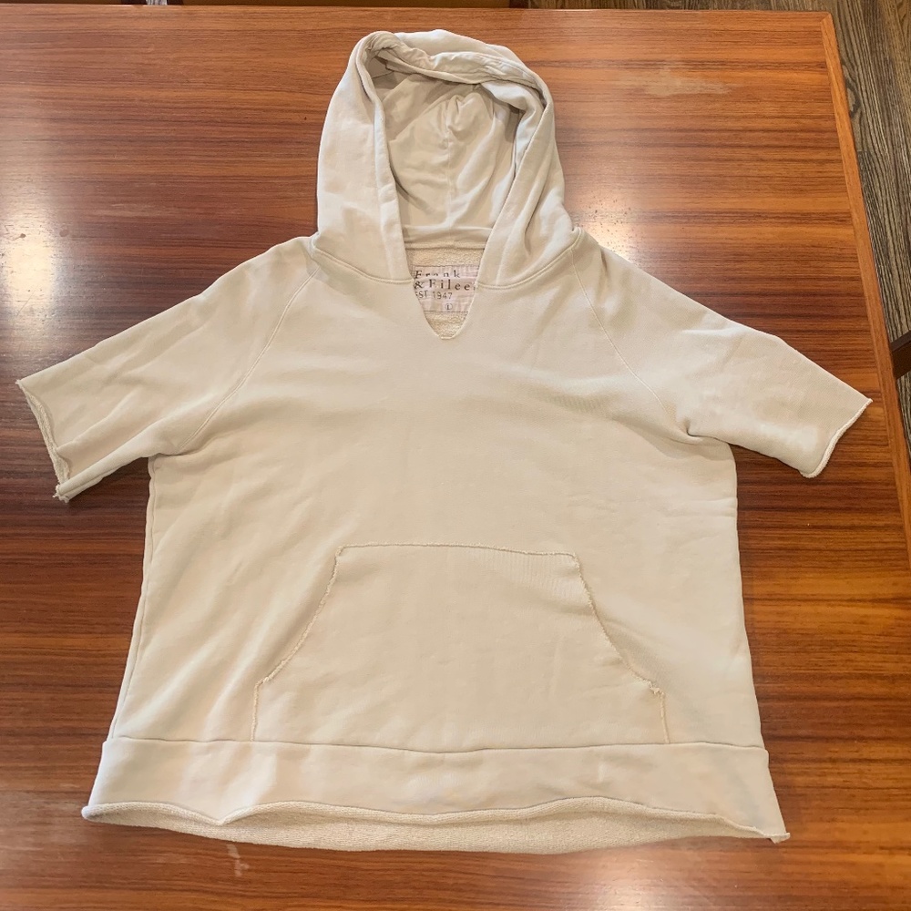 Frank & Eileen, Mel, short-sleeved, sand colored hooded sweatshirt